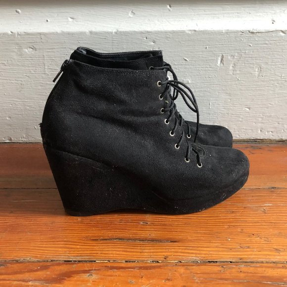 Black Suede Lace up Leather Platform Booties - Picture 5 of 5